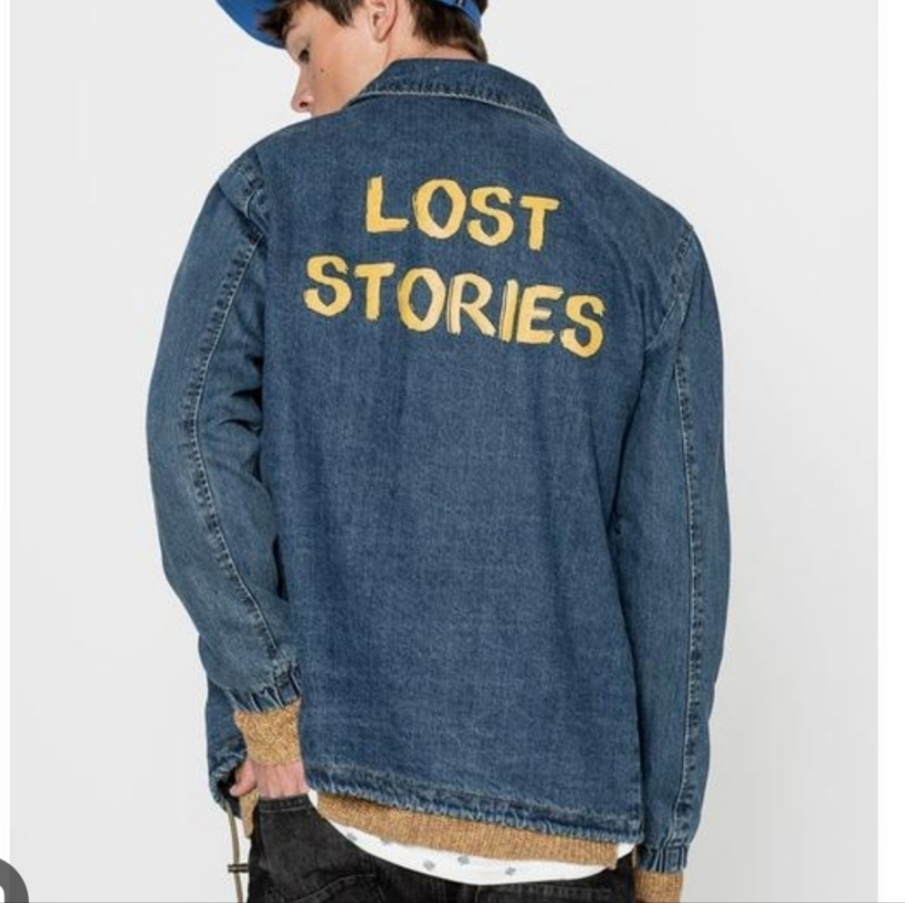 NWOT PULL&BEAR "Lost Stories" Motorcyle Biker Lined Denim Shirt Jacket